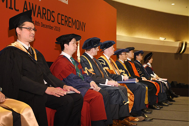 Guests on stage for University of Sunderland in Hong Kong's graduation ceremony 2019