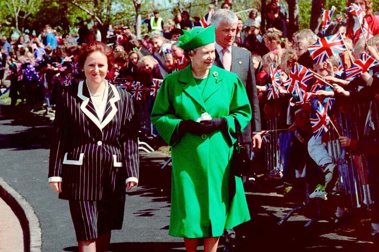 The Queen in Sunderland in 1993 with the University's first Vice-Chancellor Dr Anne Wright